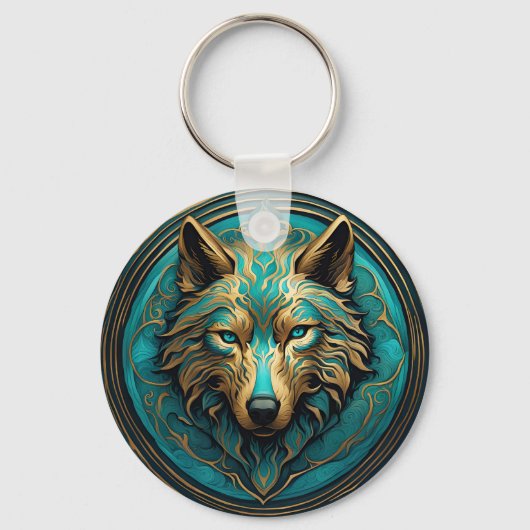 Turkoois en Gouden Wolf Sleutelhanger (Achterkant)