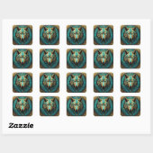 Turkoois en Gouden Wolf Vierkante Sticker (Vel)