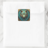 Turkoois en Gouden Wolf Vierkante Sticker (Tas)