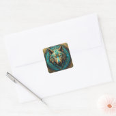 Turkoois en Gouden Wolf Vierkante Sticker (Envelop)