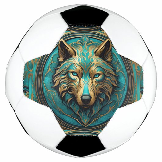 Turkoois en Gouden Wolf Voetbal (Voorkant)