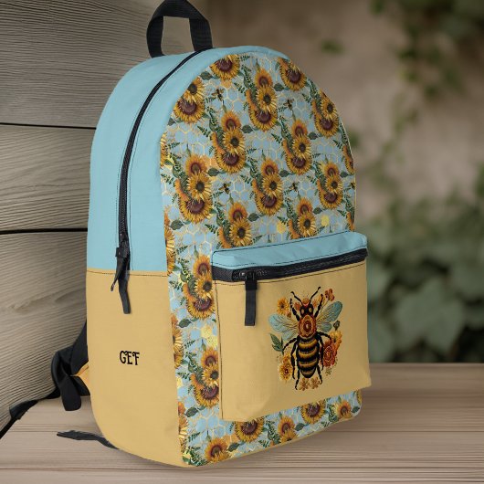  turkoois en gouden zonnebloem bij Initialen Bedrukte Rugzak