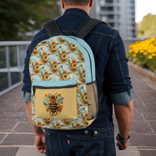  turkoois en gouden zonnebloem bij Initialen Bedrukte Rugzak