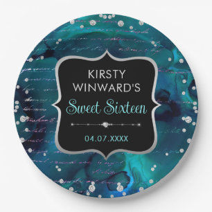 Turkoois en iriserende glitter letters Sweet 16 Papieren Bordje