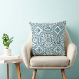 Turkoois en Ivoor Abstract Mandala Patroon Kussen