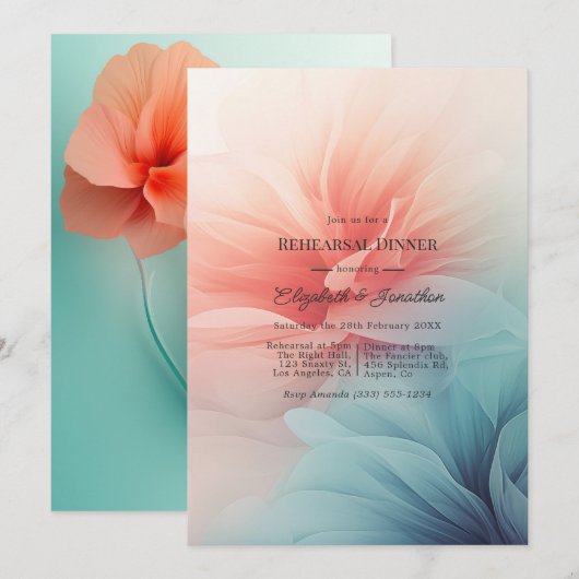Turkoois en Koraal Modern Abstract Proefdiner Kaart (Voorkant / Achterkant)
