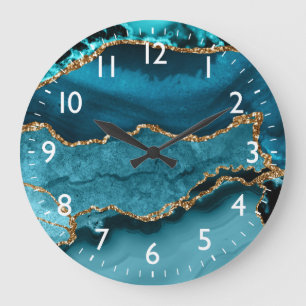 Turkoois en namaak goud glinsterend marmer agaat grote klok