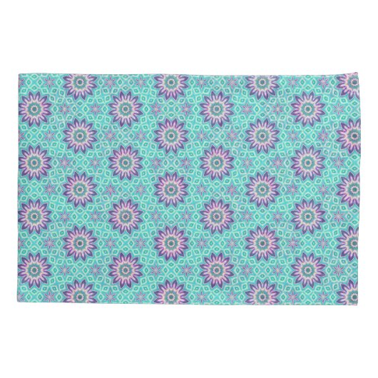 Turkoois en Paarse bloemen Mandala en sterren Kussensloop (Achterkant)