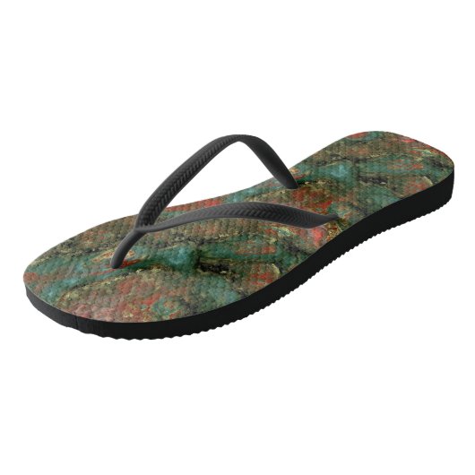 Turkoois en Rode Marmer Abstract Teenslippers (Schuin)