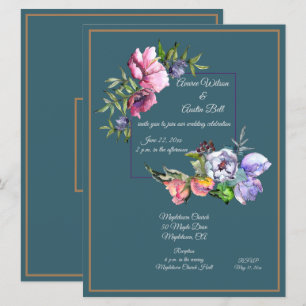 Turkoois en Roze Aquarel Bloemen Kaart