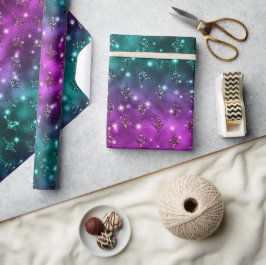 Turkoois en Roze Ombre Glitter Hemels Patroon Cadeaupapier