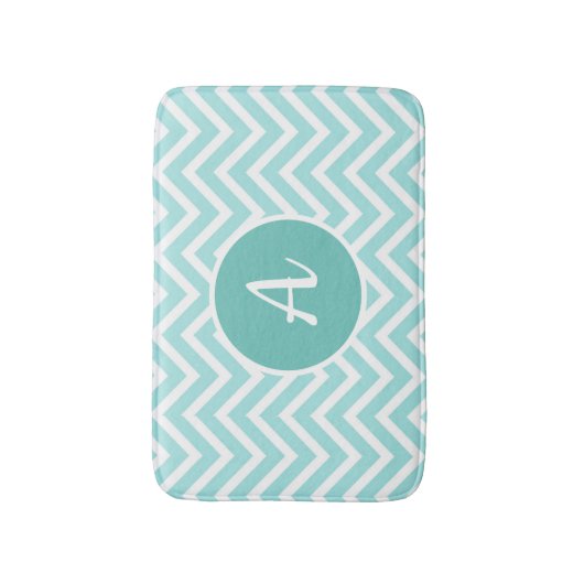 Turkoois en witte chevron met monogram badmat (Voorkant Verticaal)