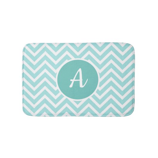 Turkoois en witte chevron met monogram badmat (Voorkant)