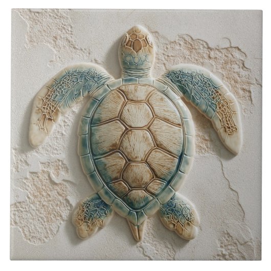 Turkoois en Zand Kust Zeeschildpad Tegeltje (Voorkant)