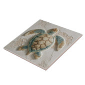 Turkoois en Zand Kust Zeeschildpad Tegeltje (Zijkant)
