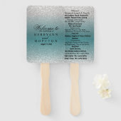 Turkoois en Zilver Glitter - Programma Handwaaier (Voorkant en achterkant)