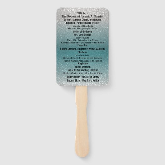 Turkoois en Zilver Glitter - Programma Handwaaier (Achterkant)