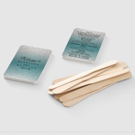 Turkoois en Zilver Glitter - Programma Handwaaier (Niet-gemonteerd)