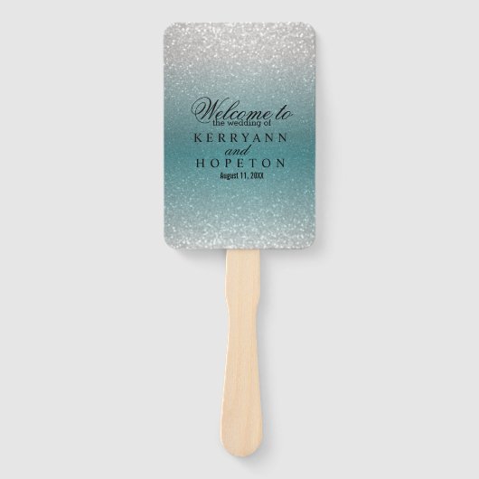 Turkoois en Zilver Glitter - Programma Handwaaier (Voorkant)