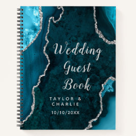 Turkoois en Zilveren Agaten Trouwgastenboek Notitieboek