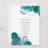 Turkoois en Zilveren Bloem Couples Shower Kaart (Voorkant)