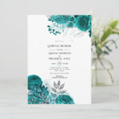 Turkoois en Zilveren Bloem Couples Shower Kaart (Staand voorkant)