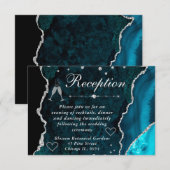 Turkoois en zilveren nep glitters agaat receptie informatiekaartje (Voorkant / Achterkant)