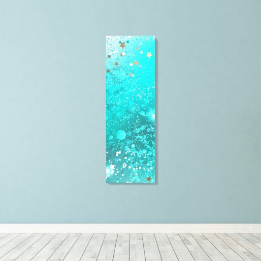 Turkoois Folie Achtergrond Canvas Afdruk (Insitu (Houten vloer))