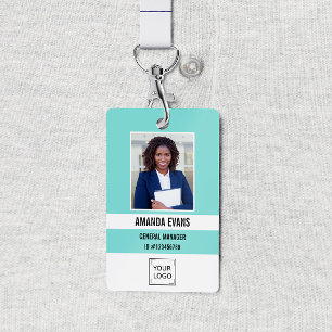 Turkoois Foto Personeelslogo of QR CODE Beveilig Badge