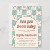 Turkoois geblokte zeeschelp boog baby shower kaart (Voorkant)