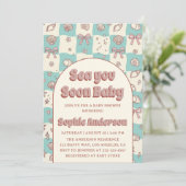 Turkoois geblokte zeeschelp boog baby shower kaart (Staand voorkant)