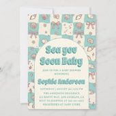 Turkoois geblokte zeeschelp boog baby shower kaart (Voorkant)