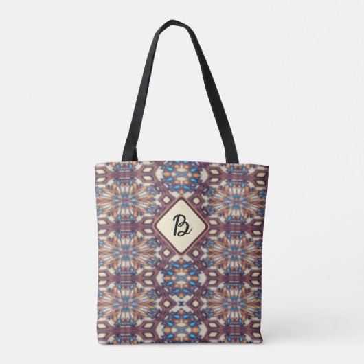 Turkoois, geel en bruin verbindende mandala's tote bag (Achterkant)