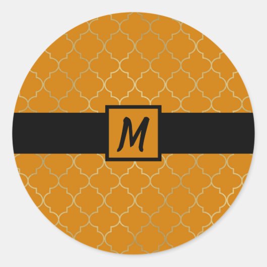 Turkoois Gele Gouden Quatrefoil Monogram Feest Ronde Sticker (Voorkant)