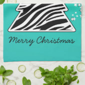 Turkoois gestreepte kerstboom theedoek (Gevouwen)