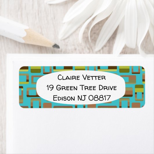 Turkoois gestreepte rechthoeken etiket (Insitu)