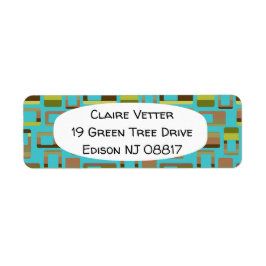 Turkoois gestreepte rechthoeken etiket