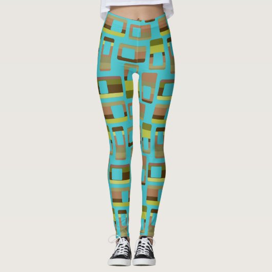 Turkoois gestreepte rechthoeken leggings (Voorkant)