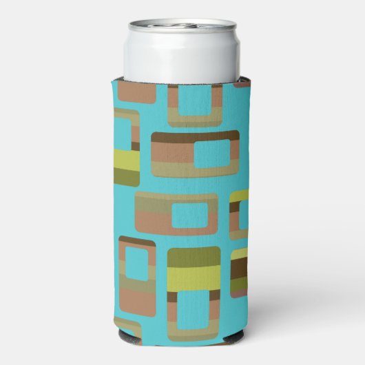 Turkoois gestreepte rechthoeken seltzer blikjeskoeler (Seltzer Achterkant)