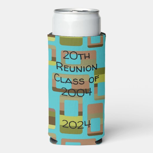 Turkoois gestreepte rechthoeken seltzer blikjeskoeler (Seltzer Voorkant)