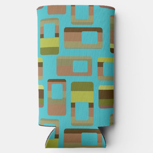 Turkoois gestreepte rechthoeken seltzer blikjeskoeler (Achterkant)