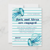 Turkoois Gestreepte Waterverfkwal Strandfeest Kaart (Achterkant)