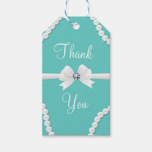 Turkoois Glam Parels & Witte Strik Bling Ellegant Cadeaulabel