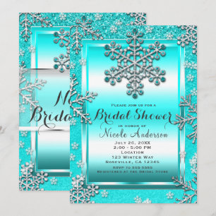 Turkoois Glitter Glam Winter Wonderland Sneeuwvlok Kaart