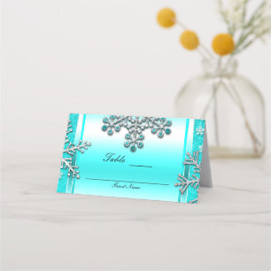 Turkoois Glitter Glam Winter Wonderland Tafelnumme Plaatskaartje