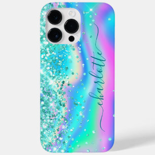 Turkoois Glitter Iridescente Glam Meisjesachtige H Case-Mate iPhone 14 Pro Max Hoesje
