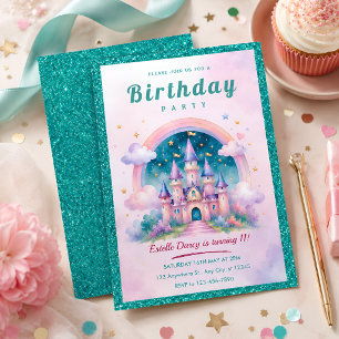 Turkoois Glitter Prinsessen Kasteel Verjaardagsfee Kaart