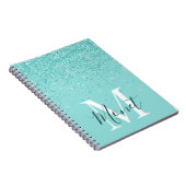 Turkoois Glitters Monogram Naam Journaal Notitieboek (Rechterzijde)