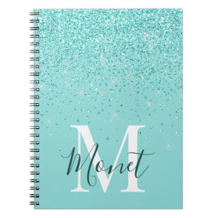 Turkoois Glitters Monogram Naam Journaal Notitieboek