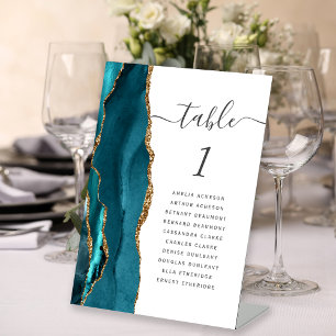 Turkoois Goud Agaat Script Trouw Tafel Nummer Reclamebord Met Voetstuk
